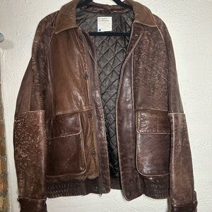 Vintage Men's Brown Leather Bomber Jacket Made in USA